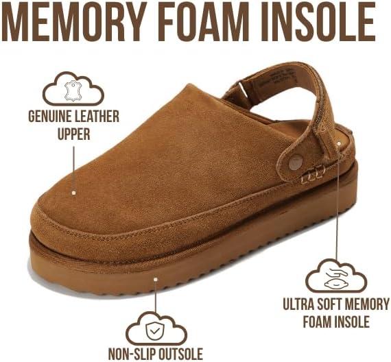 imageProject Cloud 100 Genuine Leather Clogs for Women Memory Foam Womens Clogs ampamp Mules with Adjustable Straps Lightweight Platform Shoes NonSlip Slides Goldstar CHSTNUT 75 Chestnut
