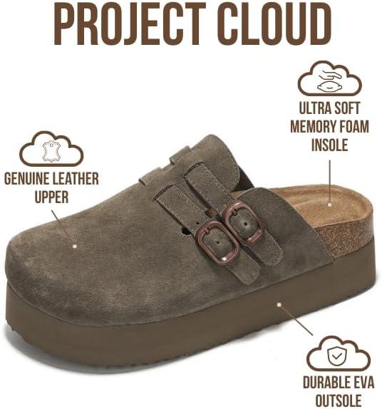 imageProject Cloud 100 Genuine Leather Clogs for Women Wedge Womens Clogs Platform Sandals with Memory Foam Insole Heeled Mules for Women 2025 StephiOlive