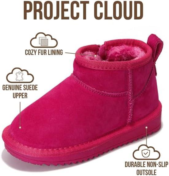 imageProject Cloud 100 Genuine Leather Girls Boots Water Resistant ampamp Lightweight Ankle Boots with Memory Foam Cozy ampamp Fur Non Slip Kids Boots for Girls ampamp Boys Perfect for FallFuschia Suede