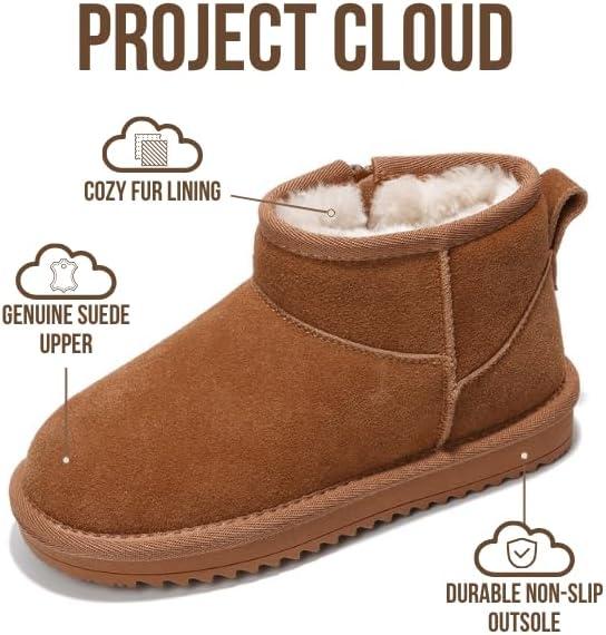 imageProject Cloud 100 Genuine Leather Girls Boots Water Resistant ampamp Lightweight Ankle Boots with Memory Foam Cozy ampamp Fur Non Slip Kids Boots for Girls ampamp Boys Perfect for FallChestnut