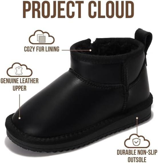 imageProject Cloud 100 Genuine Leather Girls Boots Water Resistant ampamp Lightweight Ankle Boots with Memory Foam Cozy ampamp Fur Non Slip Kids Boots for Girls ampamp Boys Perfect for FallBlack Leather