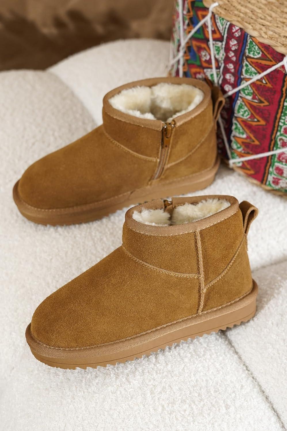 imageProject Cloud 100 Genuine Leather Girls Boots Water Resistant ampamp Lightweight Ankle Boots with Memory Foam Cozy ampamp Fur Non Slip Kids Boots for Girls ampamp Boys Perfect for FallChestnut