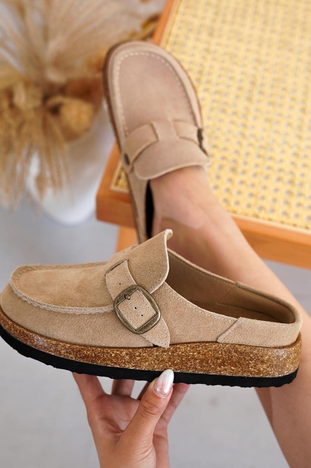 imageProject Cloud 100 Genuine Leather MoccasinStyle Clogs for Women Memory Foam and Water Resistant Mules Slipon NonSlip and Durable Clogs Casual Shoes for Women Footwear CarlineSand Suede