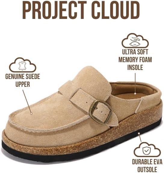 imageProject Cloud 100 Genuine Leather MoccasinStyle Clogs for Women Memory Foam and Water Resistant Mules Slipon NonSlip and Durable Clogs Casual Shoes for Women Footwear CarlineSand Suede