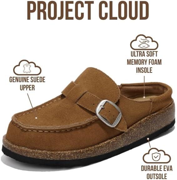 imageProject Cloud 100 Genuine Leather MoccasinStyle Clogs for Women Memory Foam and Water Resistant Mules Slipon NonSlip and Durable Clogs Casual Shoes for Women Footwear CarlineChestnut