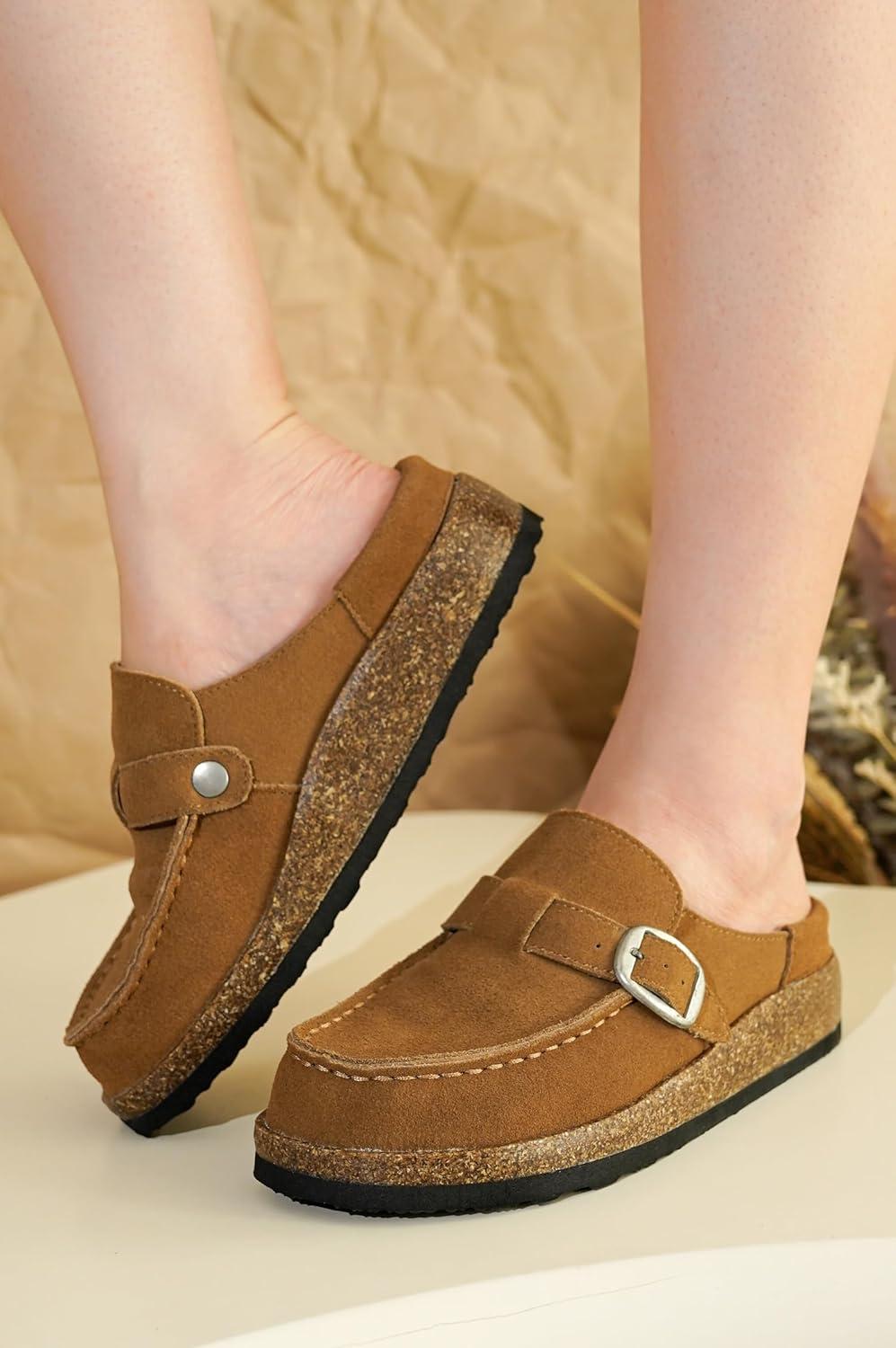 imageProject Cloud 100 Genuine Leather MoccasinStyle Clogs for Women Memory Foam and Water Resistant Mules Slipon NonSlip and Durable Clogs Casual Shoes for Women Footwear CarlineChestnut