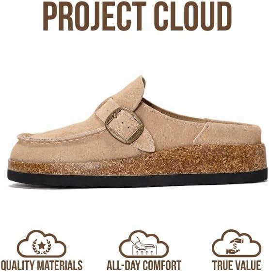 imageProject Cloud 100 Genuine Leather MoccasinStyle Clogs for Women Memory Foam and Water Resistant Mules Slipon NonSlip and Durable Clogs Casual Shoes for Women Footwear CarlineSand Suede
