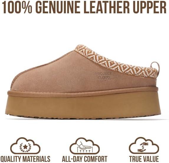 imageProject Cloud 100 Genuine Leather Platform Slippers for Women Soft Memory Foam Womens Slippers ampamp Supportive Clogs for Women 2025 Cozy Stylish Everyday Footwear SayreWheat