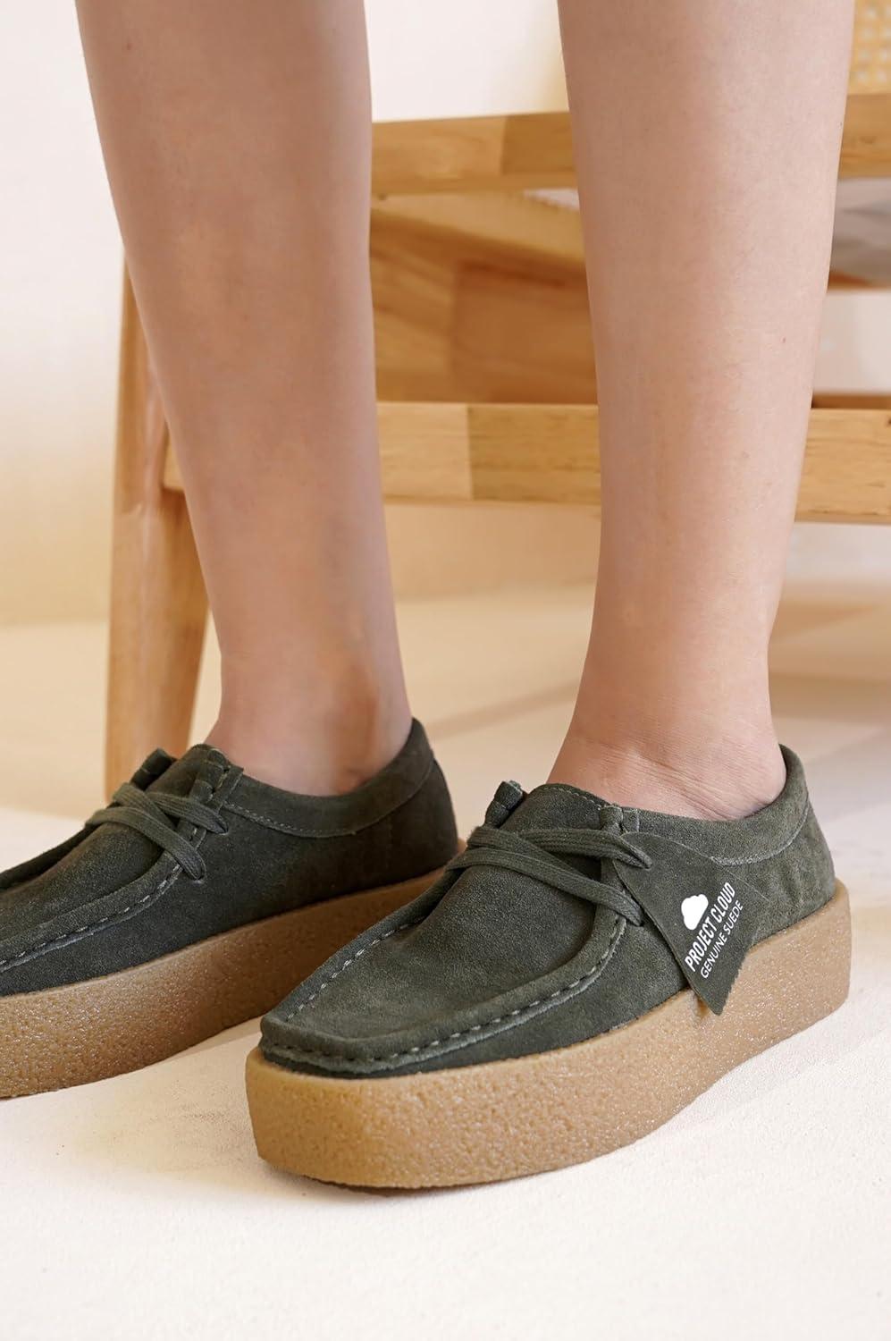 imageProject Cloud 100 Genuine Leather Womens Shoes NonSlip Platform Loafers for Women with Memory Foam Insole Stylish Oxford Fall Shoes for Women 2025 WALLYCHUNKYOlive Suede