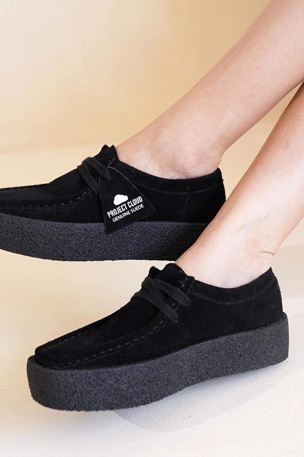 imageProject Cloud 100 Genuine Leather Womens Shoes NonSlip Platform Loafers for Women with Memory Foam Insole Stylish Oxford Fall Shoes for Women 2025 WALLYCHUNKYBlack Suede