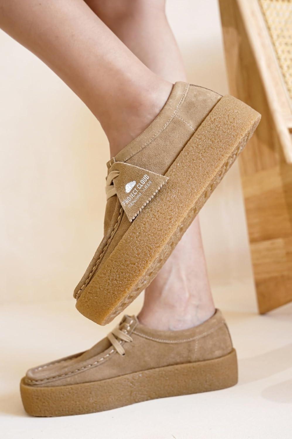 imageProject Cloud 100 Genuine Leather Womens Shoes NonSlip Platform Loafers for Women with Memory Foam Insole Stylish Oxford Fall Shoes for Women 2025 WALLYCHUNKYWheat Suede