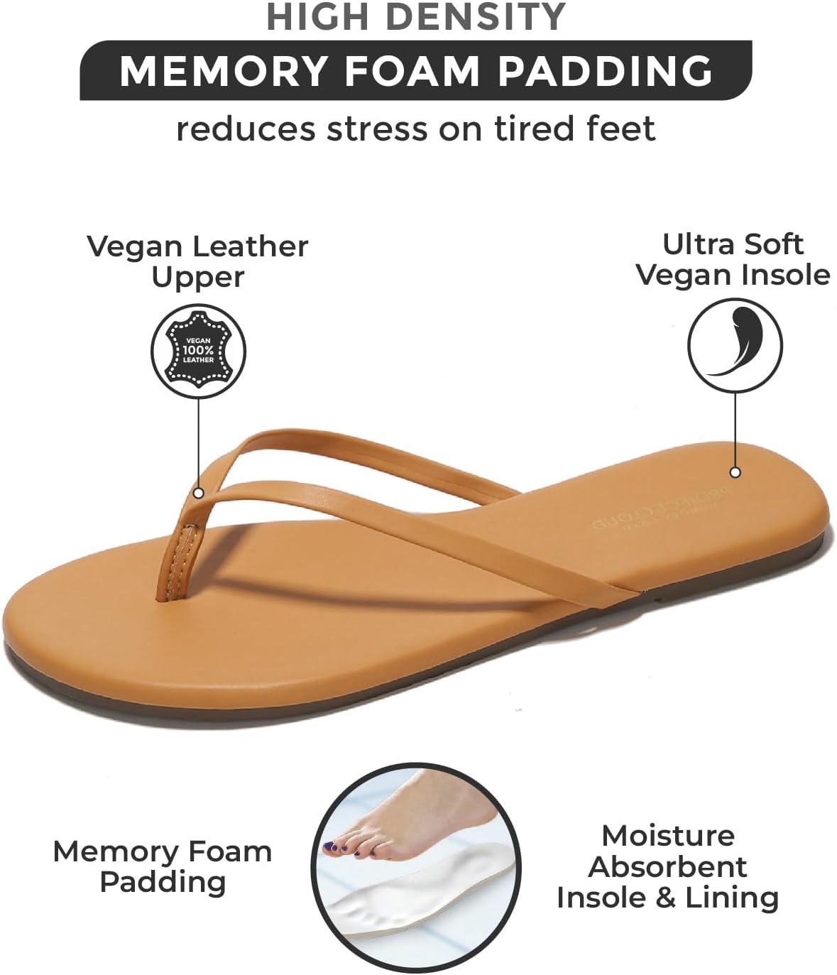 imageProject Cloud Flip Flops for Women Memory Foam Flats Summer Sandals for Women 2025 Vegan Leather Lightweight Womens Sandals Summer Beach Essentials SlidesTan