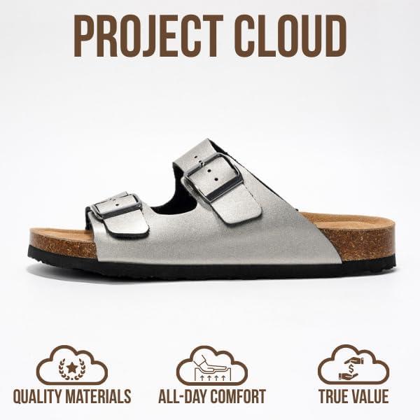 imageProject Cloud Genuine Leather Flat Sandals Women 2025 Beach Essentials Womens Sandals Memory Foam Vacation Essentials Slides for Women Footwear VenitaPewter