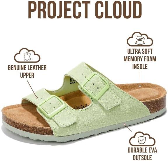 imageProject Cloud Genuine Leather Flat Sandals Women 2025 Beach Essentials Womens Sandals Memory Foam Vacation Essentials Slides for Women Footwear VenitaSage