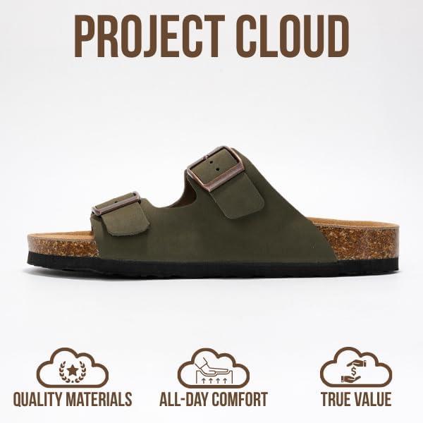 imageProject Cloud Genuine Leather Flat Sandals Women 2025 Beach Essentials Womens Sandals Memory Foam Vacation Essentials Slides for Women Footwear VenitaOlive