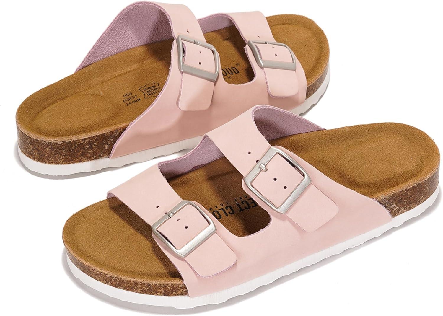 imageProject Cloud Genuine Leather Flat Sandals Women 2025 Beach Essentials Womens Sandals Memory Foam Vacation Essentials Slides for Women Footwear VenitaMauve