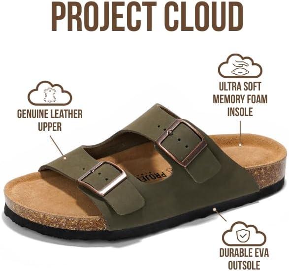 imageProject Cloud Genuine Leather Flat Sandals Women 2025 Beach Essentials Womens Sandals Memory Foam Vacation Essentials Slides for Women Footwear VenitaOlive