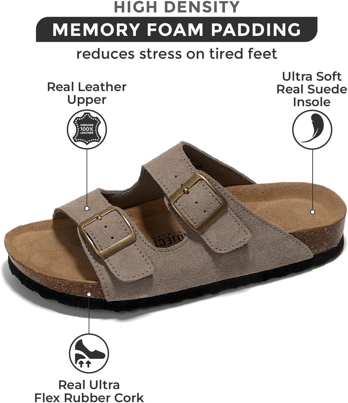 imageProject Cloud Genuine Leather Flat Sandals Women 2025 Beach Essentials Womens Sandals Memory Foam Vacation Essentials Slides for Women Footwear VenitaGrey Suede