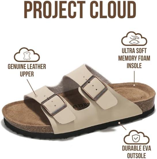 imageProject Cloud Genuine Leather Flat Sandals Women 2025 Beach Essentials Womens Sandals Memory Foam Vacation Essentials Slides for Women Footwear VenitaBeige