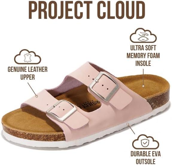 imageProject Cloud Genuine Leather Flat Sandals Women 2025 Beach Essentials Womens Sandals Memory Foam Vacation Essentials Slides for Women Footwear VenitaMauve