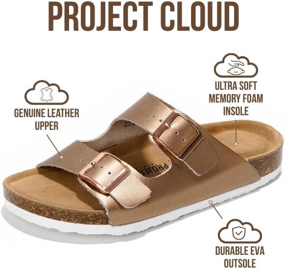 imageProject Cloud Genuine Leather Flat Sandals Women 2025 Beach Essentials Womens Sandals Memory Foam Vacation Essentials Slides for Women Footwear VenitaBronze
