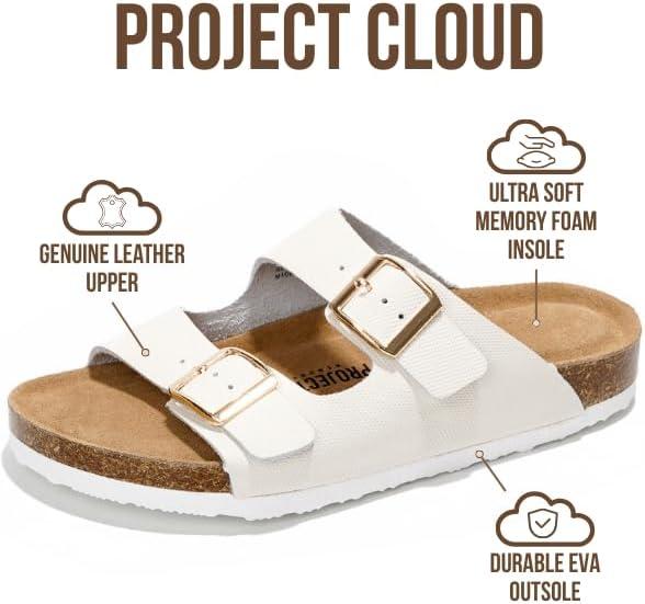 imageProject Cloud Genuine Leather Flat Sandals Women 2025 Beach Essentials Womens Sandals Memory Foam Vacation Essentials Slides for Women Footwear VenitaIvory