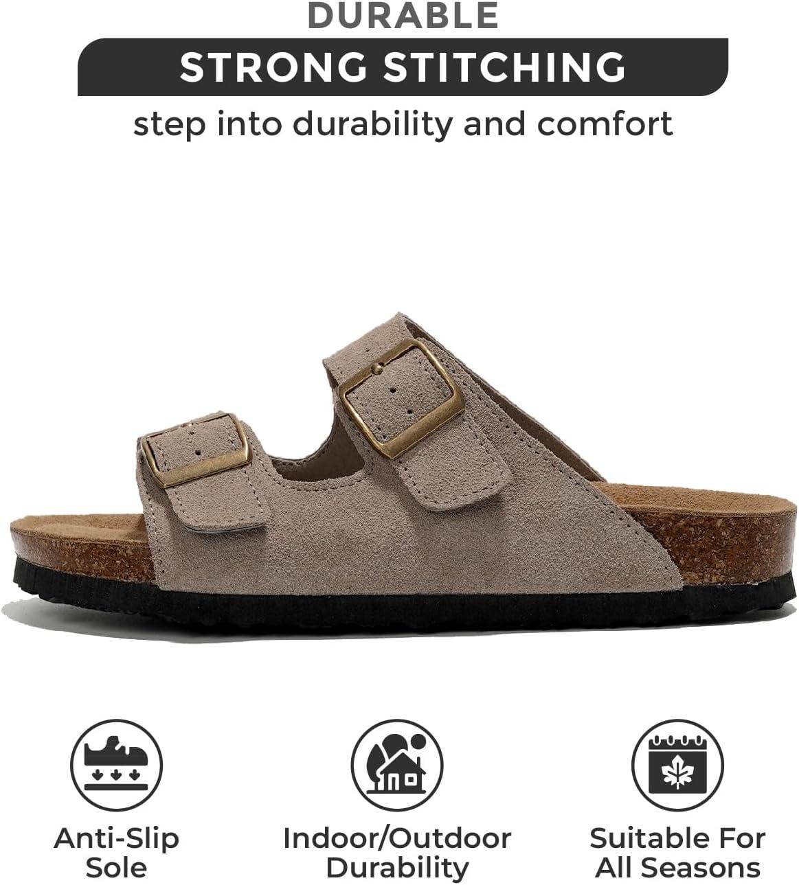 imageProject Cloud Genuine Leather Flat Sandals Women 2025 Beach Essentials Womens Sandals Memory Foam Vacation Essentials Slides for Women Footwear VenitaGrey Suede