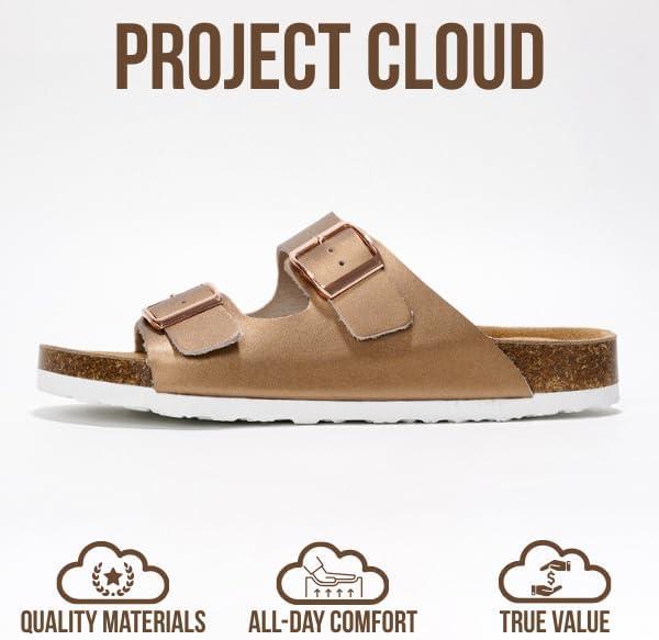 imageProject Cloud Genuine Leather Flat Sandals Women 2025 Beach Essentials Womens Sandals Memory Foam Vacation Essentials Slides for Women Footwear VenitaBronze