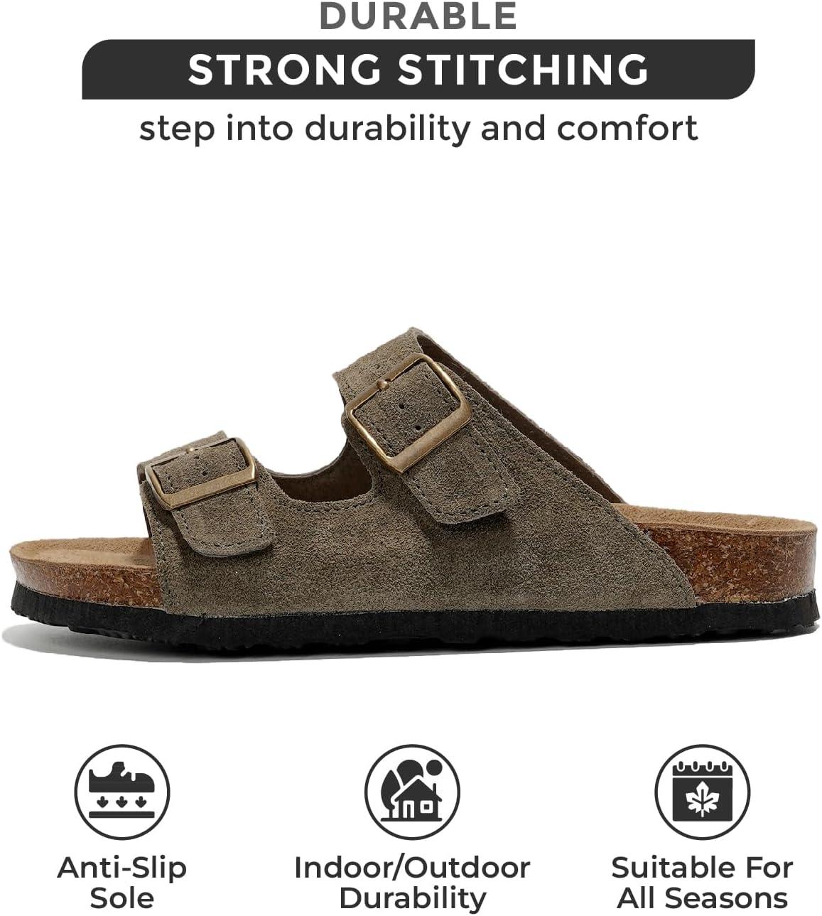 imageProject Cloud Genuine Leather Flat Sandals Women 2025 Beach Essentials Womens Sandals Memory Foam Vacation Essentials Slides for Women Footwear VenitaOlive Suede