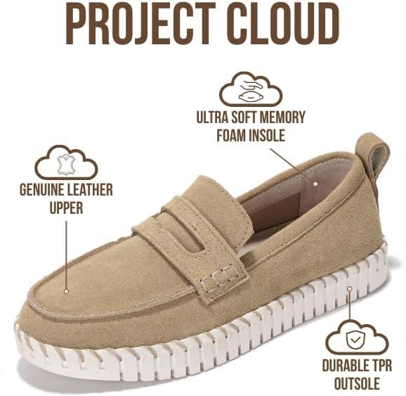 imageProject Cloud Genuine Leather Loafers for Women Memory Foam Womens Shoes Non Slip Spring Loafers Flexible Sole Fashion Shoes for Women 2025 Filide BEIG 85