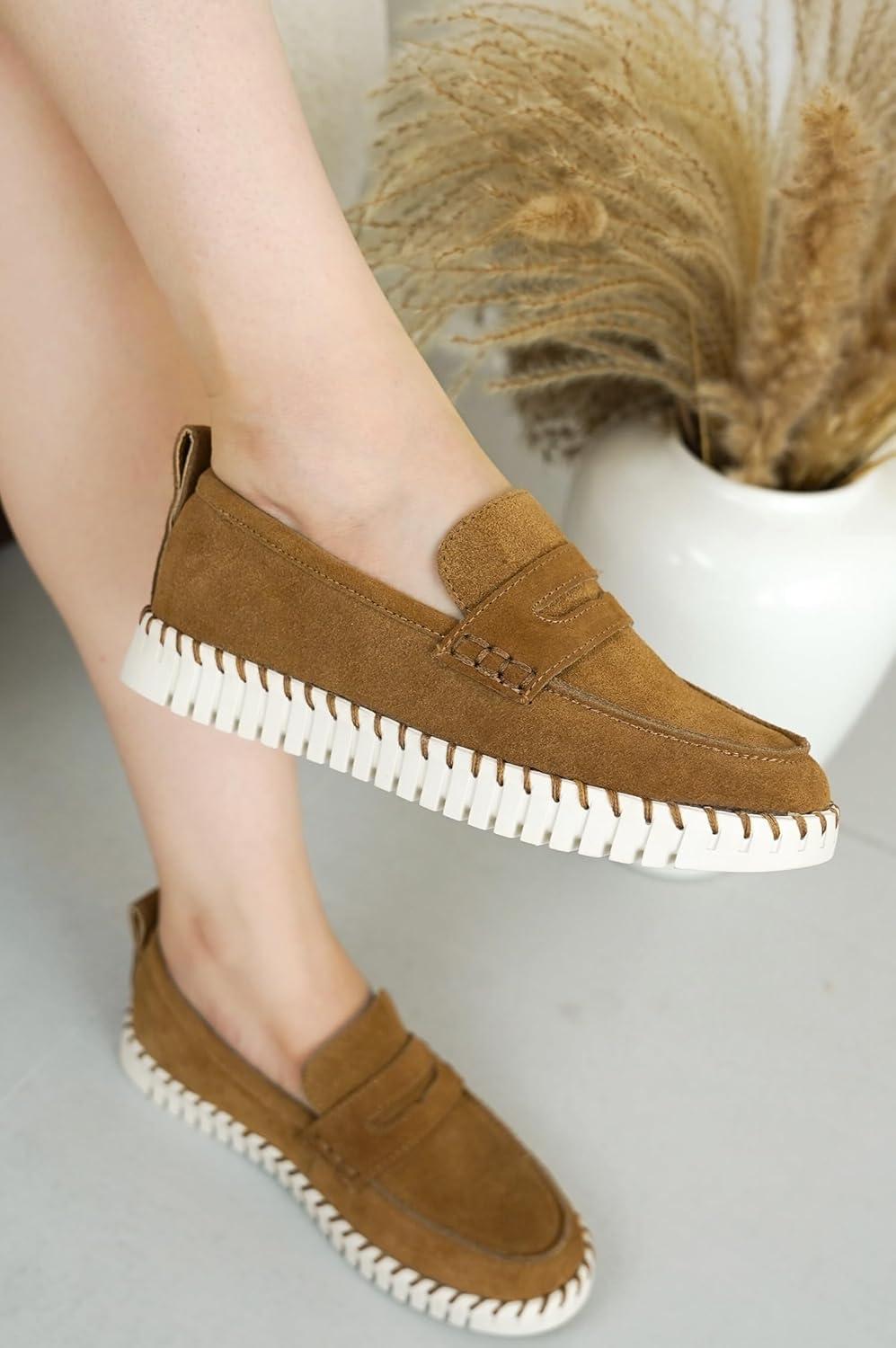 imageProject Cloud Genuine Leather Loafers for Women Memory Foam Womens Shoes Non Slip Spring Loafers Flexible Sole Fashion Shoes for Women 2025 Filide TAN 8