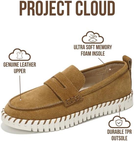 imageProject Cloud Genuine Leather Loafers for Women Memory Foam Womens Shoes Non Slip Spring Loafers Flexible Sole Fashion Shoes for Women 2025 Filide TAN 8