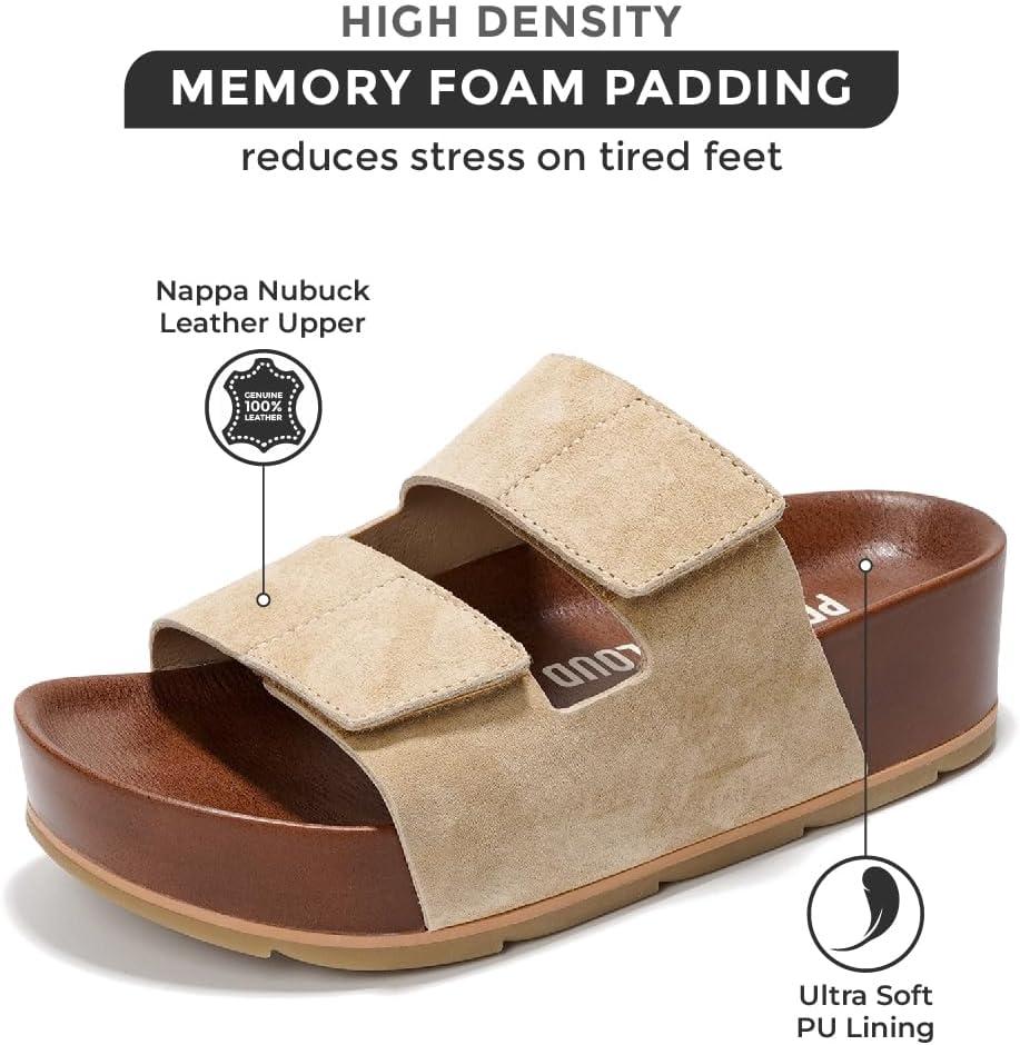 imageProject Cloud Genuine Leather Platform Sandals Women Footwear Beach Summer Wedges with Comfortable Memory Foam Insole Non Slip ampamp Lightweight Wedge Sandals for Women 2025Sand