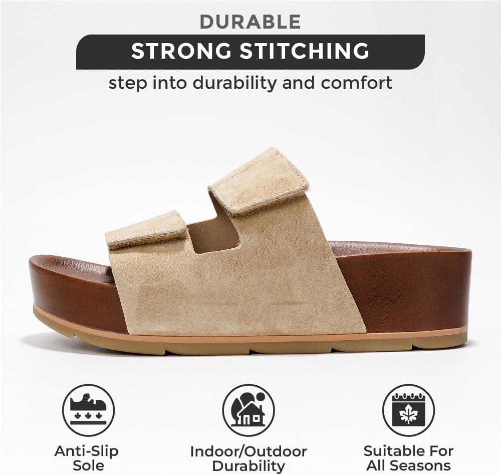 imageProject Cloud Genuine Leather Platform Sandals Women Footwear Beach Summer Wedges with Comfortable Memory Foam Insole Non Slip ampamp Lightweight Wedge Sandals for Women 2025Sand