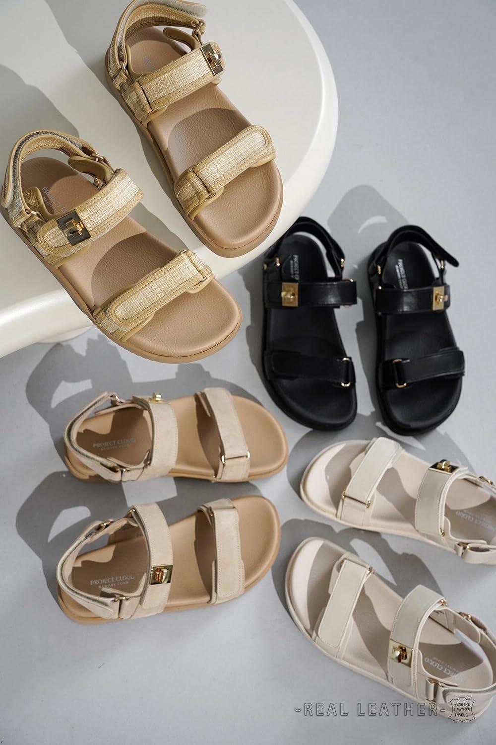 imageProject Cloud Genuine Leather Platform Sandals Women Footwear Comfortable and Adjustable Strappy Summer Sandals for Women 2025 Memory Foam and NonSlip Slingback Beach SlidesRaffia