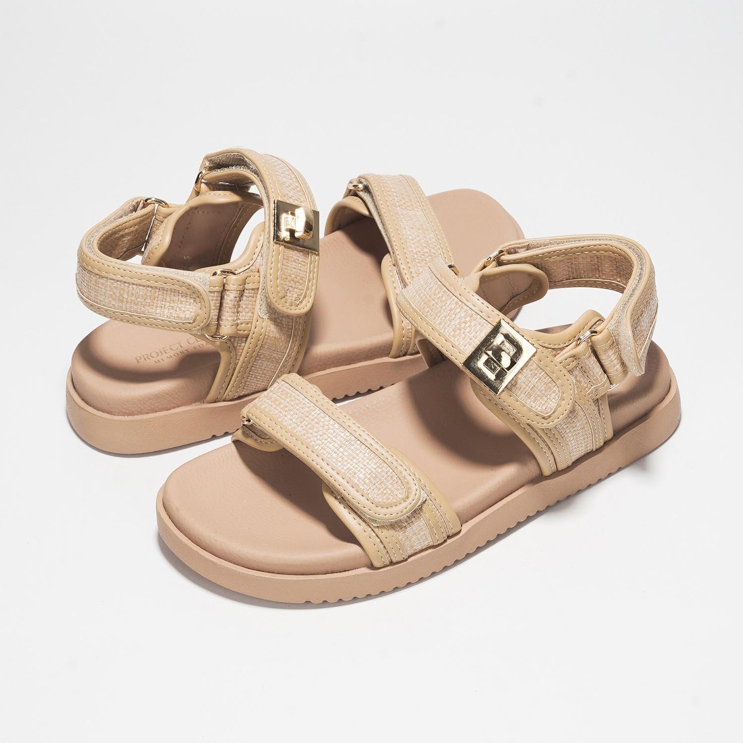 imageProject Cloud Genuine Leather Platform Sandals Women Footwear Comfortable and Adjustable Strappy Summer Sandals for Women 2025 Memory Foam and NonSlip Slingback Beach SlidesRaffia