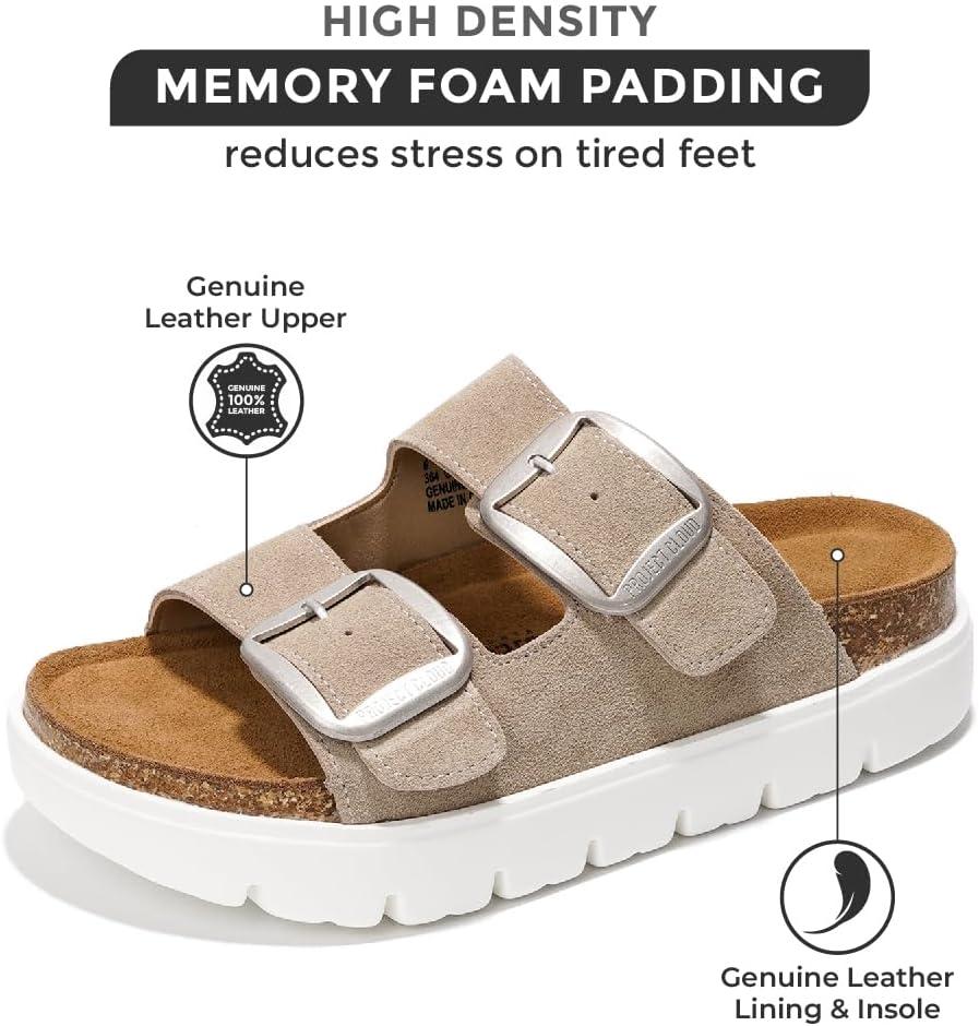 imageProject Cloud Genuine Leather Platform Sandals Women Footwear Wedge Chunky Sandals Womens sandals with Memory Foam Insole and Cork Footbed GREECECHUNKYBeige Suede
