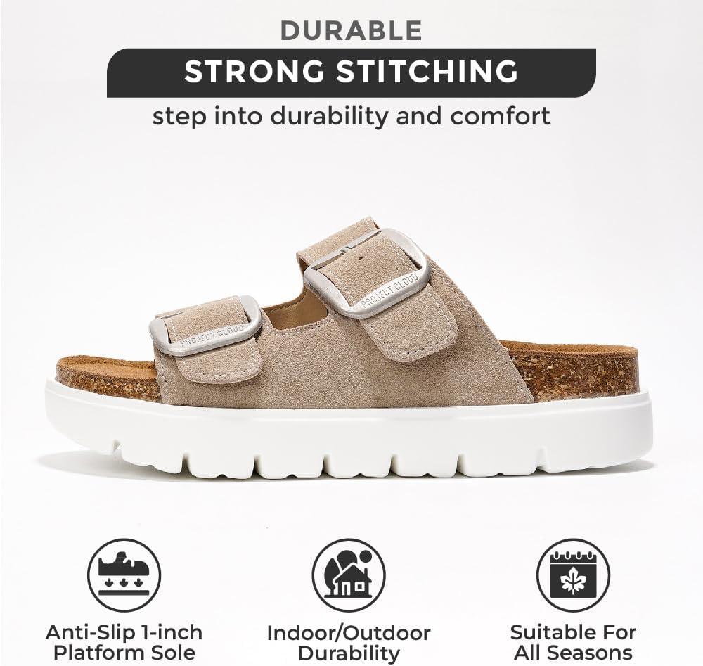 imageProject Cloud Genuine Leather Platform Sandals Women Footwear Wedge Chunky Sandals Womens sandals with Memory Foam Insole and Cork Footbed GREECECHUNKYBeige Suede