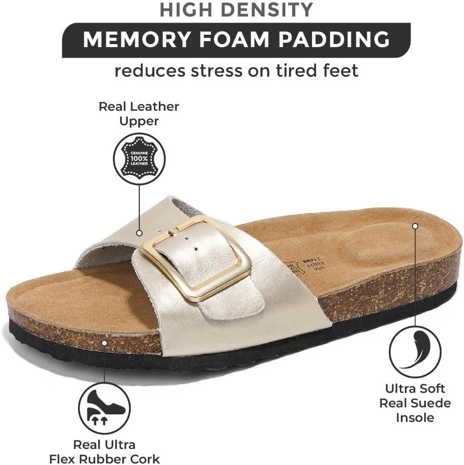 imageProject Cloud Genuine Leather Sandals Women Dressy Summer Beach Essentials Flip Flops ampamp Slides with Memory Foam Insole Womens Sandals Comfortable FootwearLight Gold