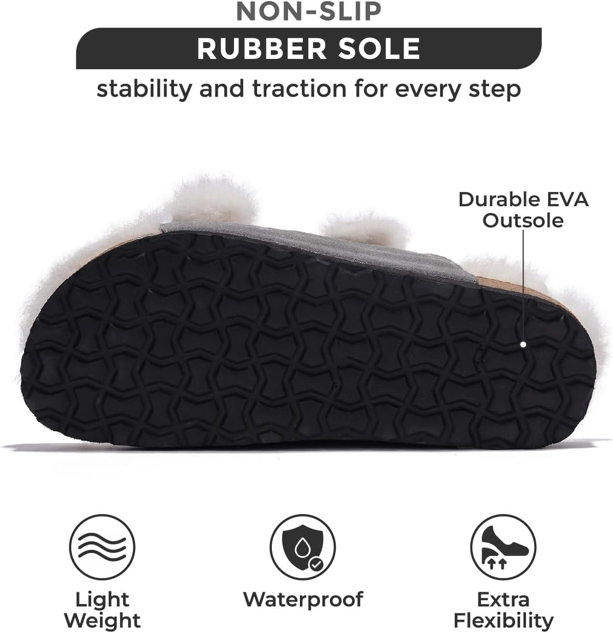 imageProject Cloud Genuine Suede House Slippers for Women Cozy Womens Sandals Shearling Fur Lining Slides Adjustable Straps Sandals for Women 2025 DianeaGrey