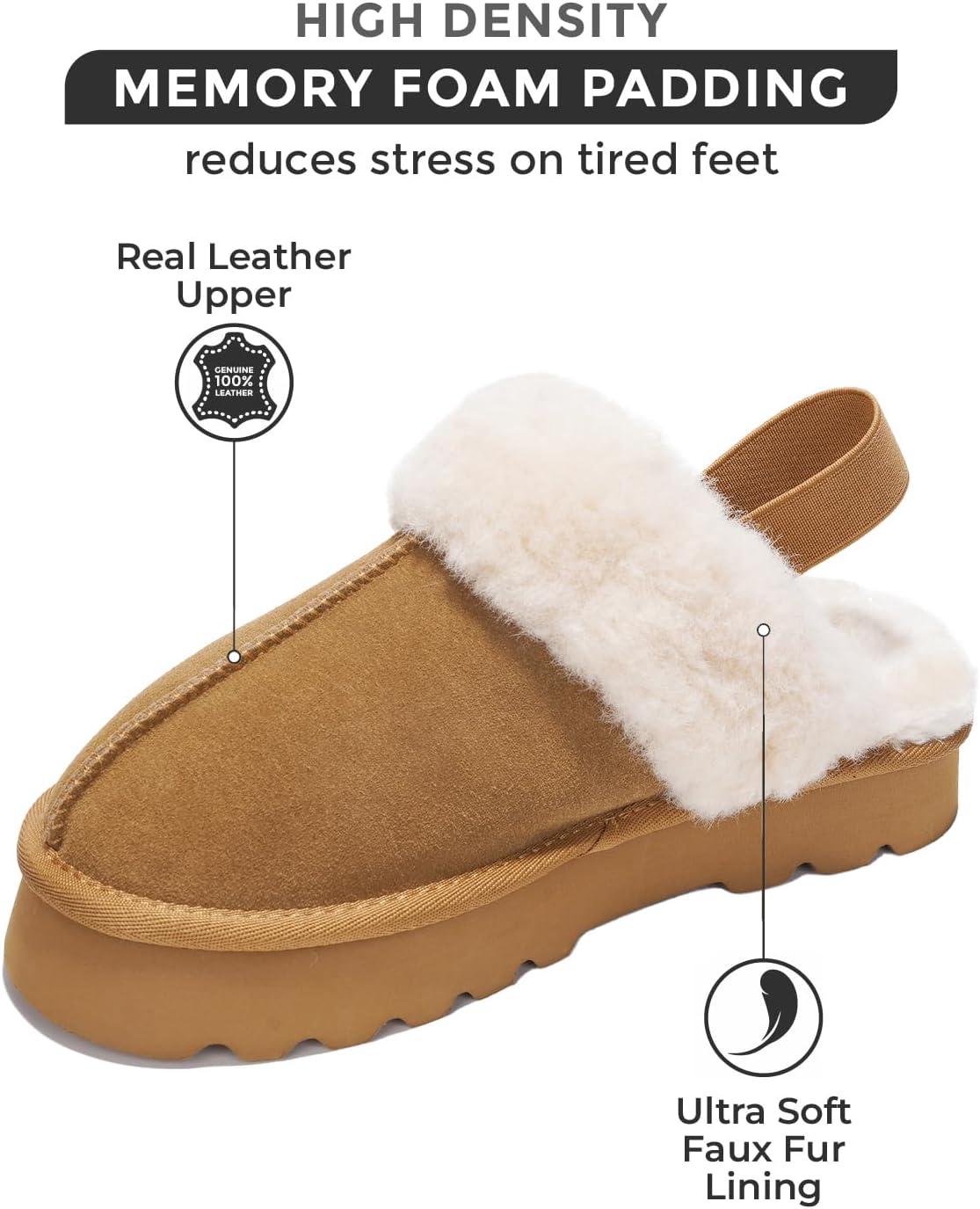 imageProject Cloud Genuine Suede Slippers for Women Indoor ampamp Outdoor Disquette Womens Sandals Memory Foam Clogs for Women Shoes Fur WaterResistant House Shoes for Women Footwear SlingyChestnut