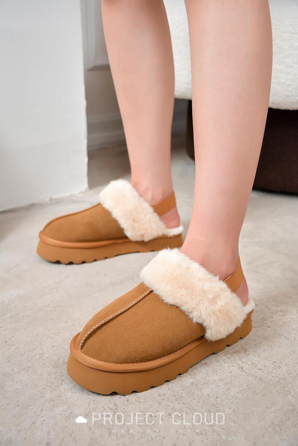 imageProject Cloud Genuine Suede Slippers for Women Indoor ampamp Outdoor Disquette Womens Sandals Memory Foam Clogs for Women Shoes Fur WaterResistant House Shoes for Women Footwear SlingyChestnut