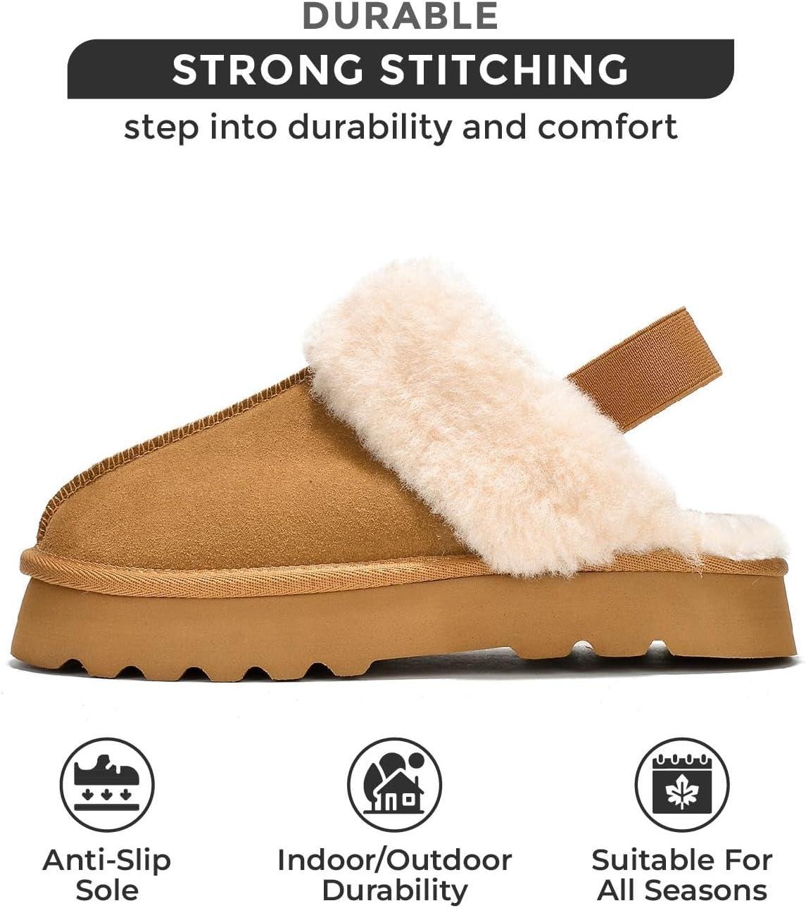 imageProject Cloud Genuine Suede Slippers for Women Indoor ampamp Outdoor Disquette Womens Sandals Memory Foam Clogs for Women Shoes Fur WaterResistant House Shoes for Women Footwear SlingyChestnut