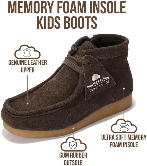 imageProject Cloud Kids Boots 100 Genuine Leather Chukka NonSlip Fall Shoes Girls Boots for Kids with Memory Foam Insole ampamp Gum Rubber Sole Boys ampamp Girls Shoes Kids WallybootDark Choco Brown Suede