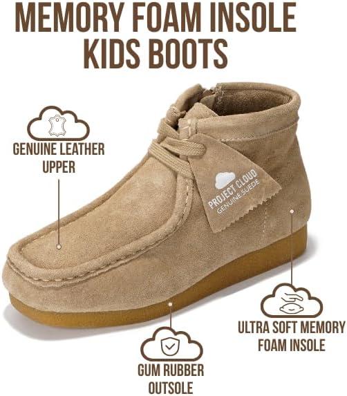 imageProject Cloud Kids Boots 100 Genuine Leather Chukka NonSlip Fall Shoes Girls Boots for Kids with Memory Foam Insole ampamp Gum Rubber Sole Boys ampamp Girls Shoes Kids WallybootWheat Suede