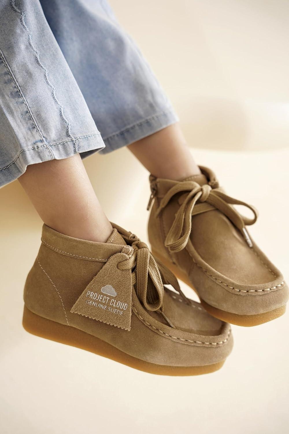 imageProject Cloud Kids Boots 100 Genuine Leather Chukka NonSlip Fall Shoes Girls Boots for Kids with Memory Foam Insole ampamp Gum Rubber Sole Boys ampamp Girls Shoes Kids WallybootWheat Suede