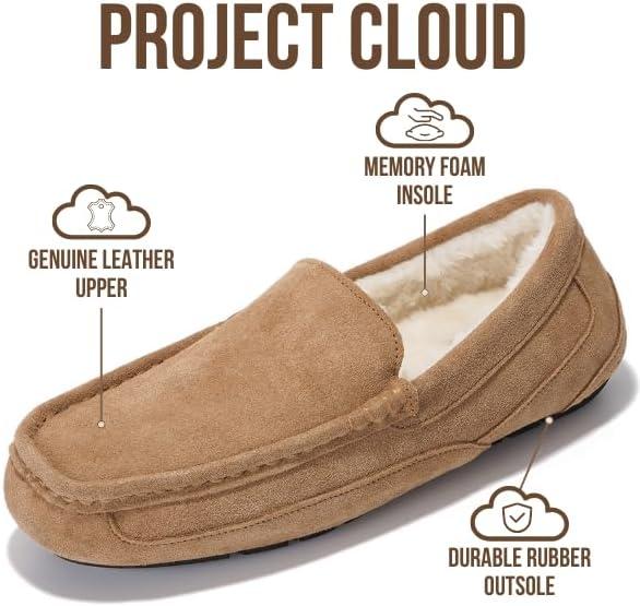 imageProject Cloud Mens Slippers 100 Genuine Leather with Memory Foam Insole Mens Shoes NonSlip and Lightweight Indoor and Outdoor Slippers for Men OswinChestnut Suede