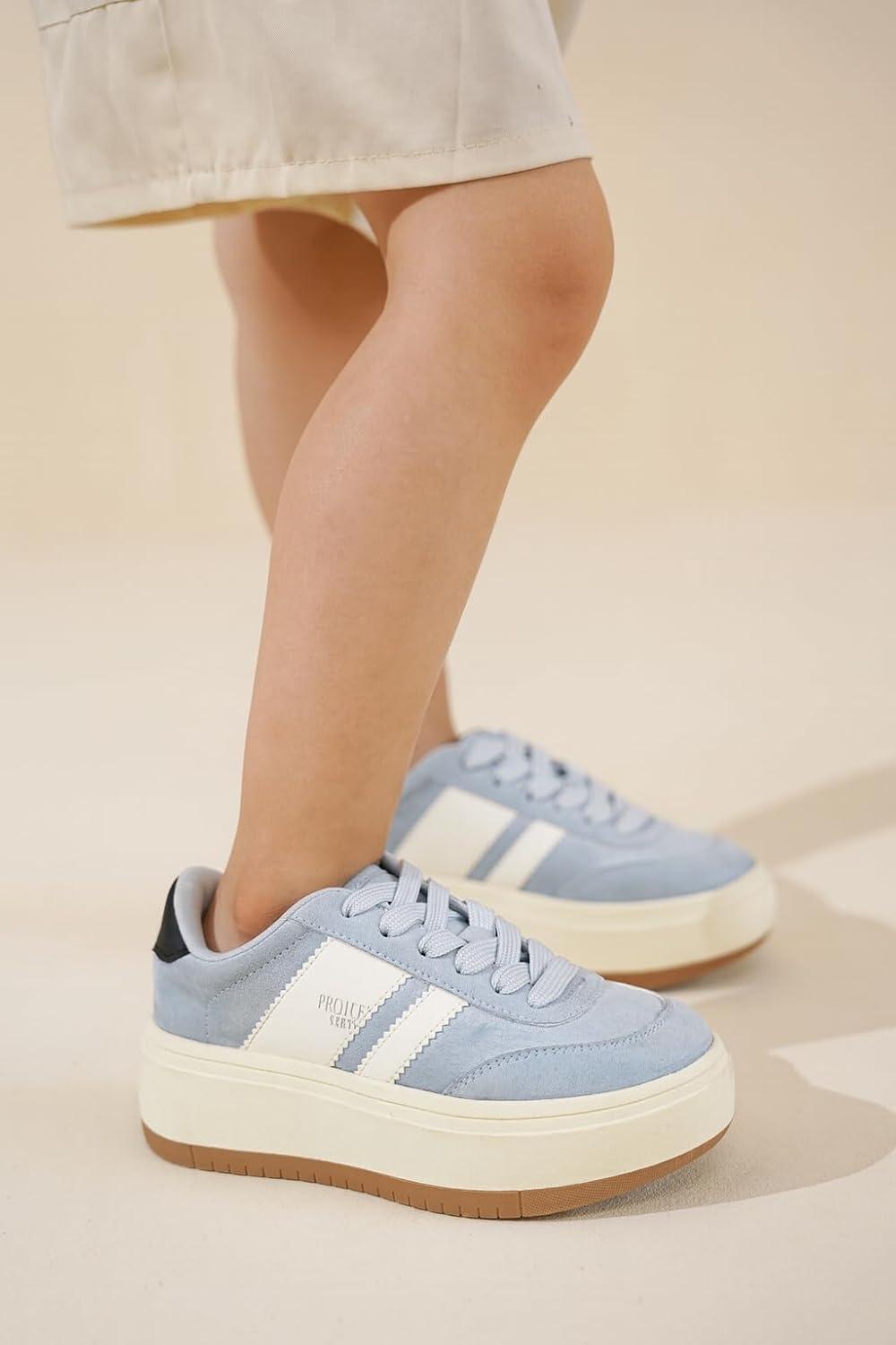 imageProject Cloud Platform Girls Sneakers Lightweight Memory Foam Insole Laceup Kids Shoes with Trendy Styles NonSlip Fashion Platform Boys and Girls Shoes Little NitaSky Blue