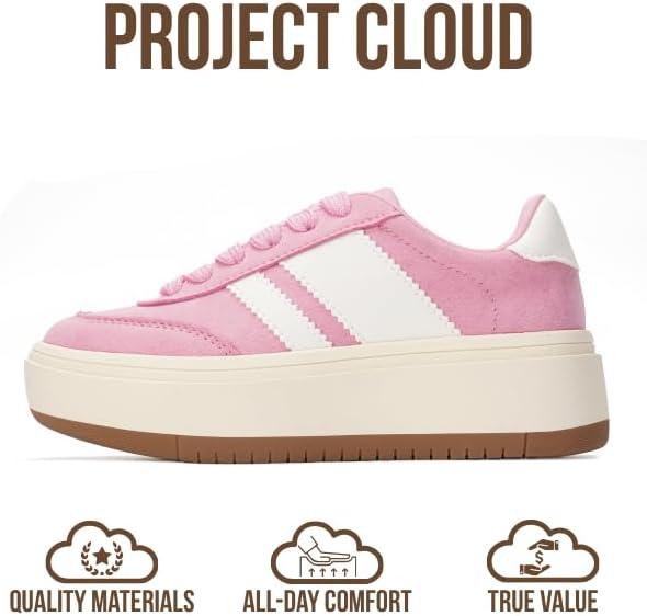 imageProject Cloud Platform Girls Sneakers Lightweight Memory Foam Insole Laceup Kids Shoes with Trendy Styles NonSlip Fashion Platform Boys and Girls Shoes Little NitaPink