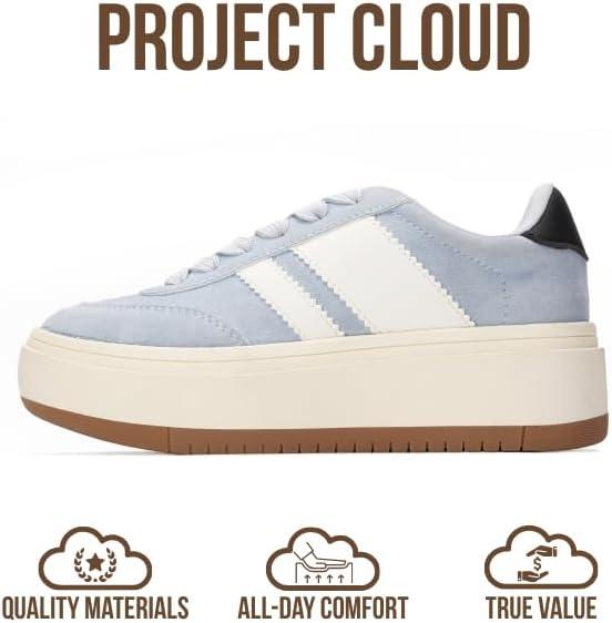 imageProject Cloud Platform Girls Sneakers Lightweight Memory Foam Insole Laceup Kids Shoes with Trendy Styles NonSlip Fashion Platform Boys and Girls Shoes Little NitaSky Blue